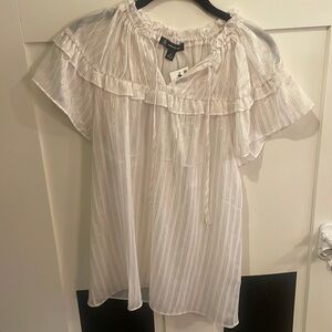 Womens sheer top/swimsuit coverup. Size medium.  White with gold stripes.